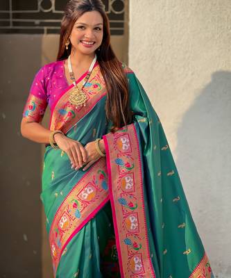 Rama sophisitcated paithani silk blend saree with meenakari woven  3