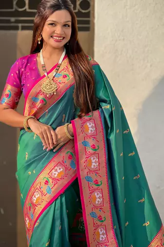 Rama sophisitcated paithani silk blend saree with meenakari woven 