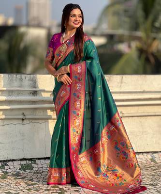 Rama sophisitcated paithani silk blend saree with meenakari woven  4