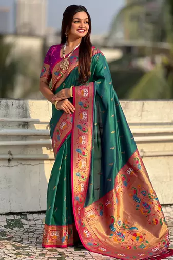 Rama sophisitcated paithani silk blend saree with meenakari woven 