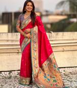 Pink color sophisitcated paithani silk saree with meenakari woven designer