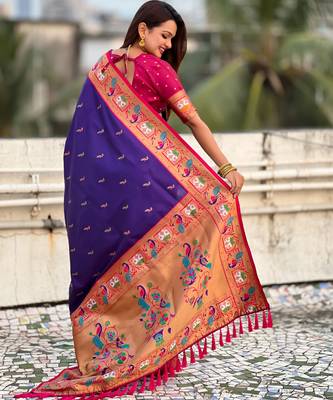 Voilet sophisitcated paithani silk blend saree with meenakari woven  2