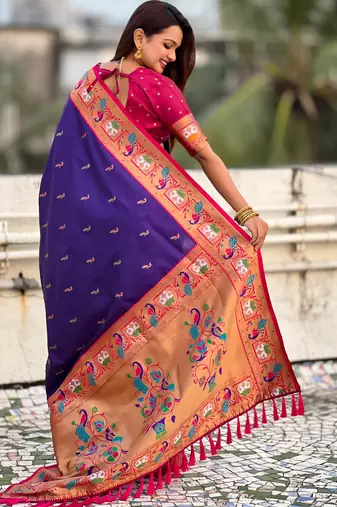 Voilet sophisitcated paithani silk blend saree with meenakari woven 