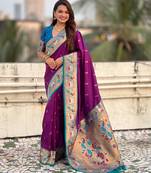 Wine color sophisitcated paithani silk saree with meenakari woven designer