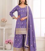 Purple embroidery real simar silk salwar suit