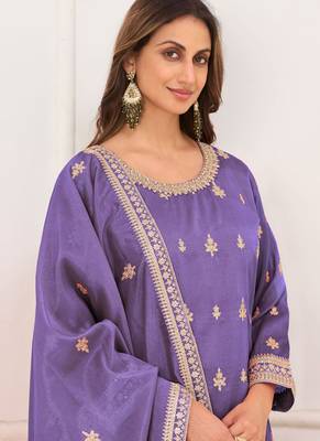 Purple embroidery real simar silk salwar suit 2