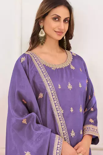 Purple embroidery real simar silk salwar suit