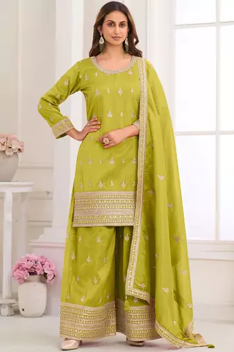 Light-green embroidery real simar silk salwar suit