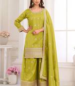 Light-green embroidery real simar silk salwar suit