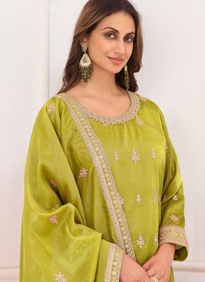 Light-green embroidery real simar silk salwar suit 2