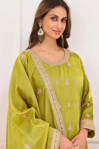 Light-green embroidery real simar silk salwar suit