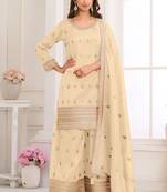 Cream embroidery real simar silk salwar suit