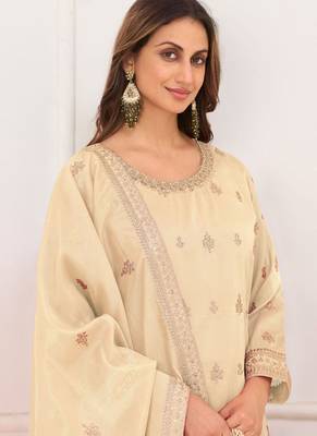 Cream embroidery real simar silk salwar suit 2