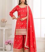 Red embroidery real simar silk salwar suit