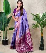 Lavender faux banarasi silk fabric woven jari meenakari jaal designer ethnic partywear saree