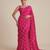 Rani pink printed satin pre draped saree set