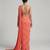 Coral pink crepe handwork pre draped saree set