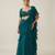 Teal green crepe pre draped saree set