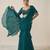 Teal green crepe pre draped saree set