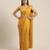 Mustard yellow crepe pre draped saree set