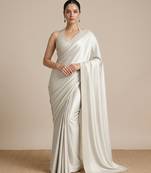 Ivory embroidered georgette pre draped saree set