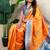 Orange color banarasi silk fabric woven jari meenakari jaal designer ethnic partywear saree