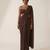 Dark brown embroidered lurex pre draped saree set