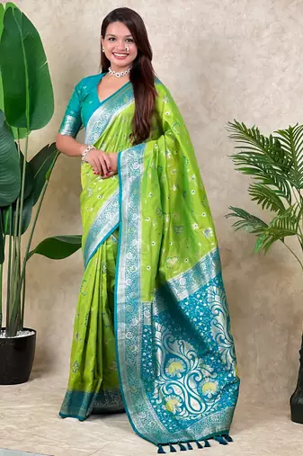 Olive color banarasi silk fabric woven jari meenakari jaal designer ethnic partywear saree