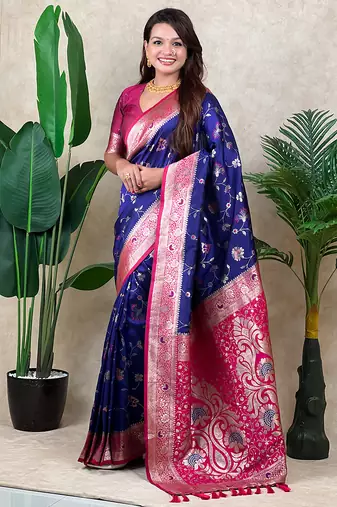 Voilet color banarasi silk fabric woven jari meenakari jaal designer ethnic partywear saree