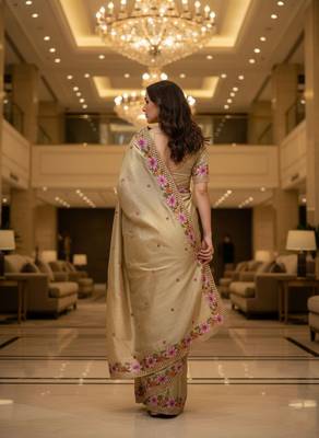 Gold embroidered manipuri silk blend ceremonial saree 2