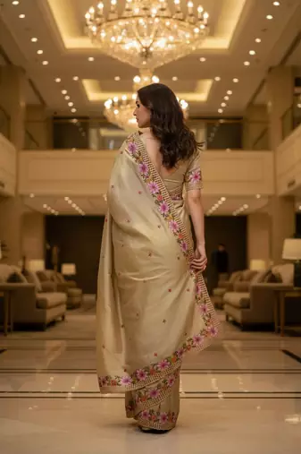 Gold embroidered manipuri silk blend ceremonial saree