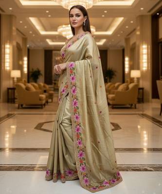 Gold embroidered manipuri silk blend ceremonial saree 4