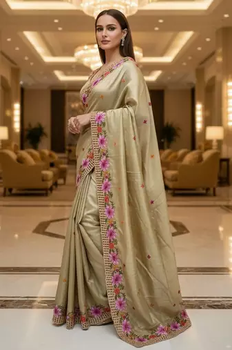 Gold embroidered manipuri silk blend ceremonial saree