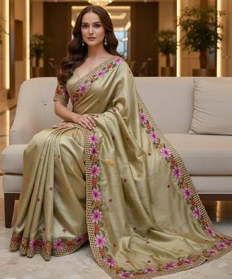 Gold embroidered manipuri silk blend ceremonial saree 5