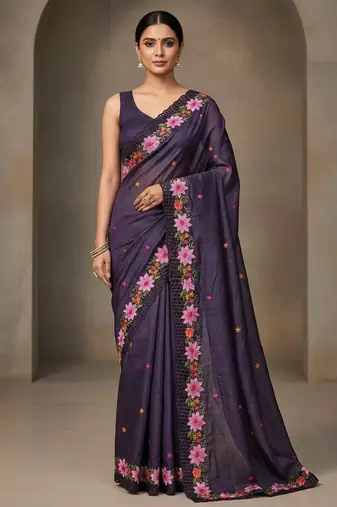 Purple color beautiful embroidered manipuri silk fabric ceremonial saree