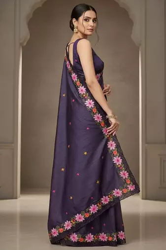 Purple embroidered manipuri silk blend ceremonial saree