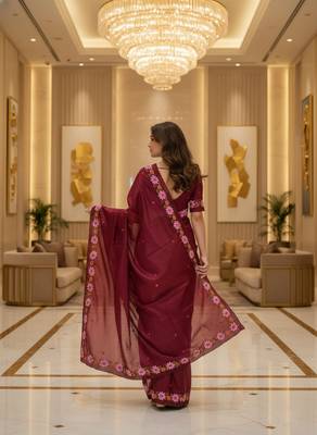 Red embroidered manipuri silk blend ceremonial saree 2