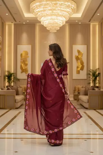 Red embroidered manipuri silk blend ceremonial saree