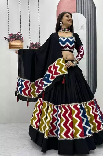 Black Color Plain Navratri Cotton Lahenga Choli Set