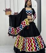 Black Color Plain Navratri Cotton Lahenga Choli Set