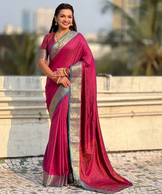 Pink graceful soft silk blend woven saree 1