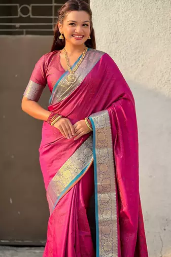 Pink graceful soft silk blend woven saree