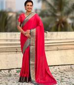 Pink color graceful soft silk fabric woven designer saree