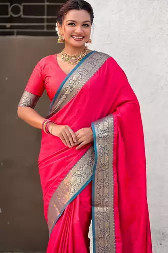 Pink graceful soft silk blend woven saree