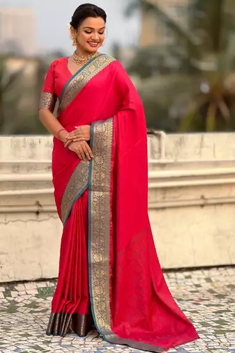Pink graceful soft silk blend woven saree
