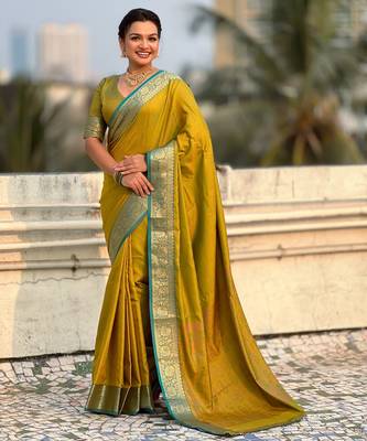 Mahendi graceful soft silk blend woven saree 1