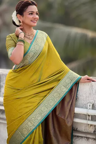 Mahendi graceful soft silk blend woven saree