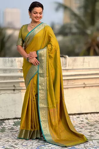 Mahendi graceful soft silk blend woven saree