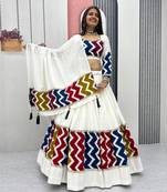 White Color Plain Navratri Cotton Lahenga Choli Set