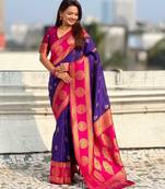 Purple woven zari traditional motifs work silk blend   